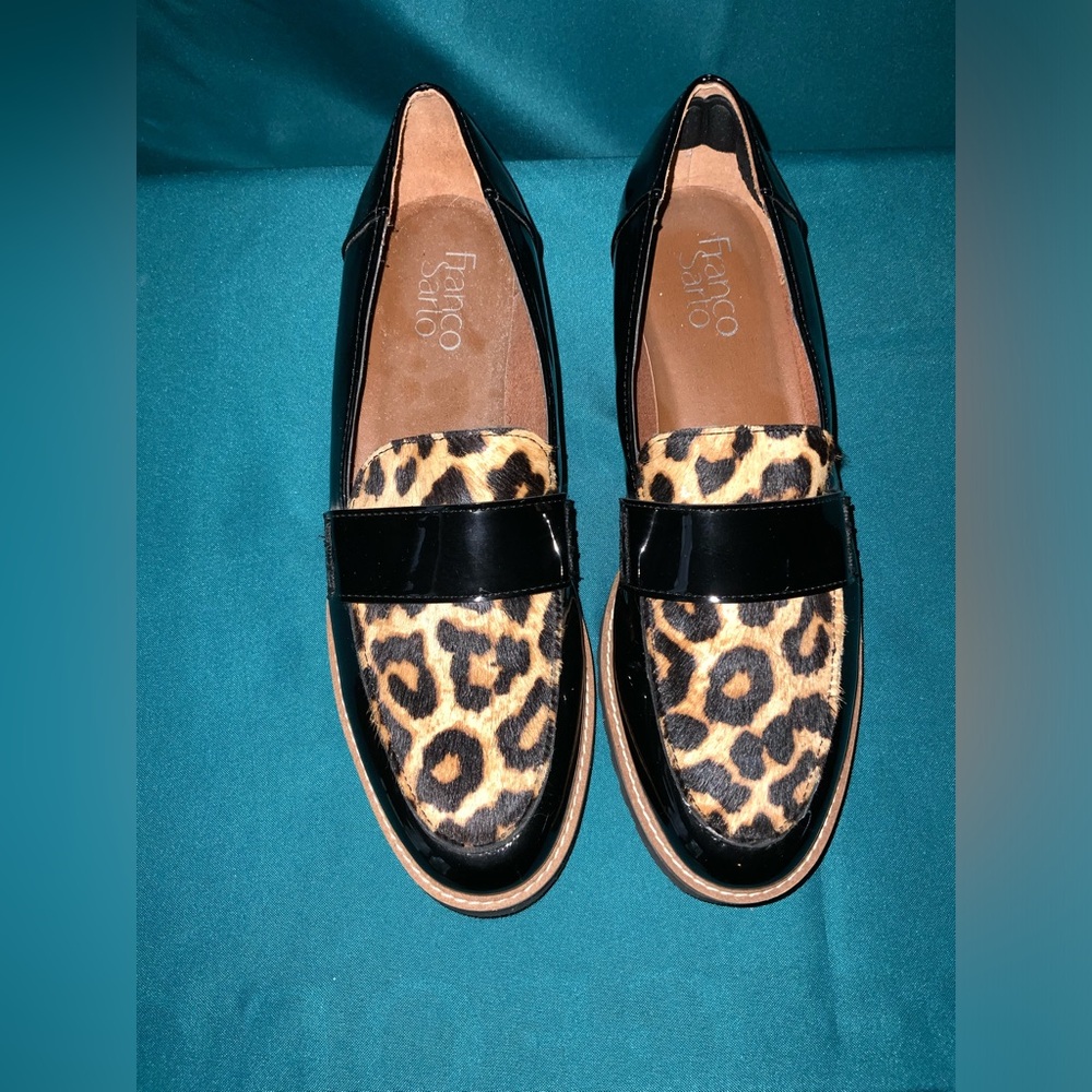 Franco Sarto, SIZE 6M, REAL FUR, DYED COW HAIR, BLACK PATTON LEATHER, EUC - Picture 3 of 4